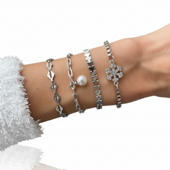 Snowflake Layered Bracelet Set Adjustable Four Piece Stackable Elegant Winter Style Fashion Jewelry Gift For Her - View 1