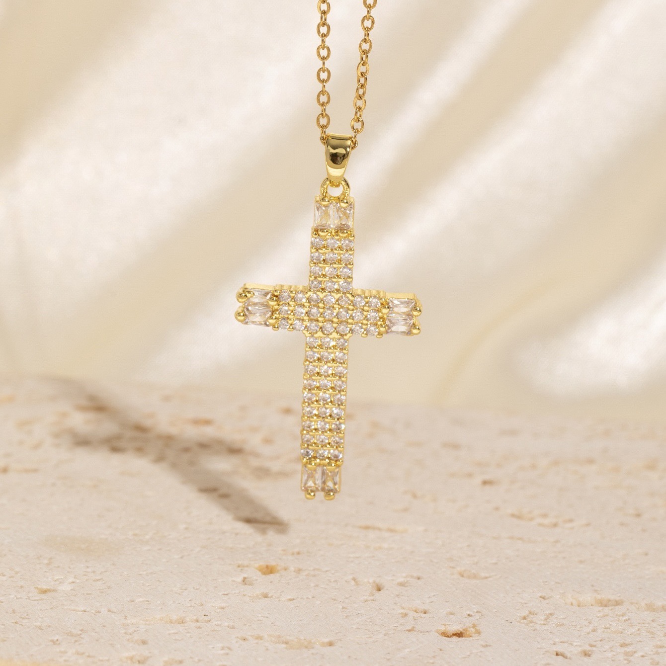 d2c84979-7783-470d-8ba2-74dd39fd424f High-End Colorful Zircon Cross Necklace - View 3