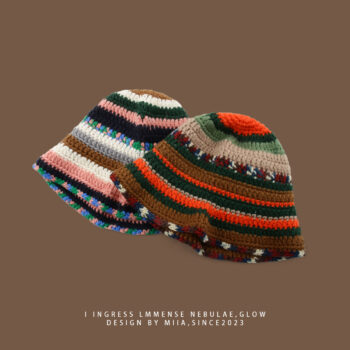 fisherman hat Handcrafted Hollow Crochet Color-Block Striped Fisherman Hat For Women