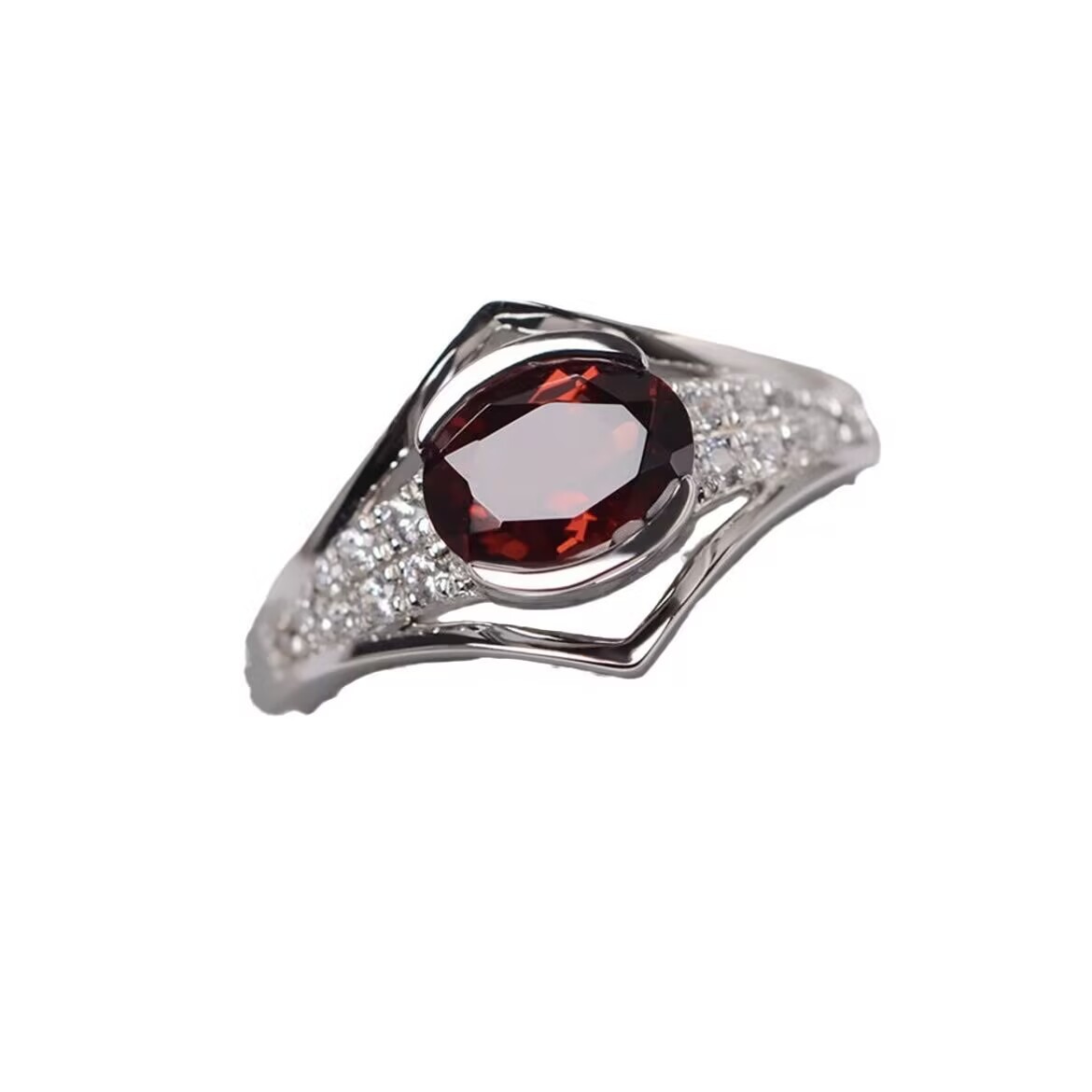 d8b9ff2c-b0f9-4dab-a930-b89b708b5a04 Womens Open-End Red Zircon Ring With Hollow Design - View 3