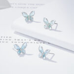 S925 Sterling Silver Blue Butterfly Stud Earrings - View 1