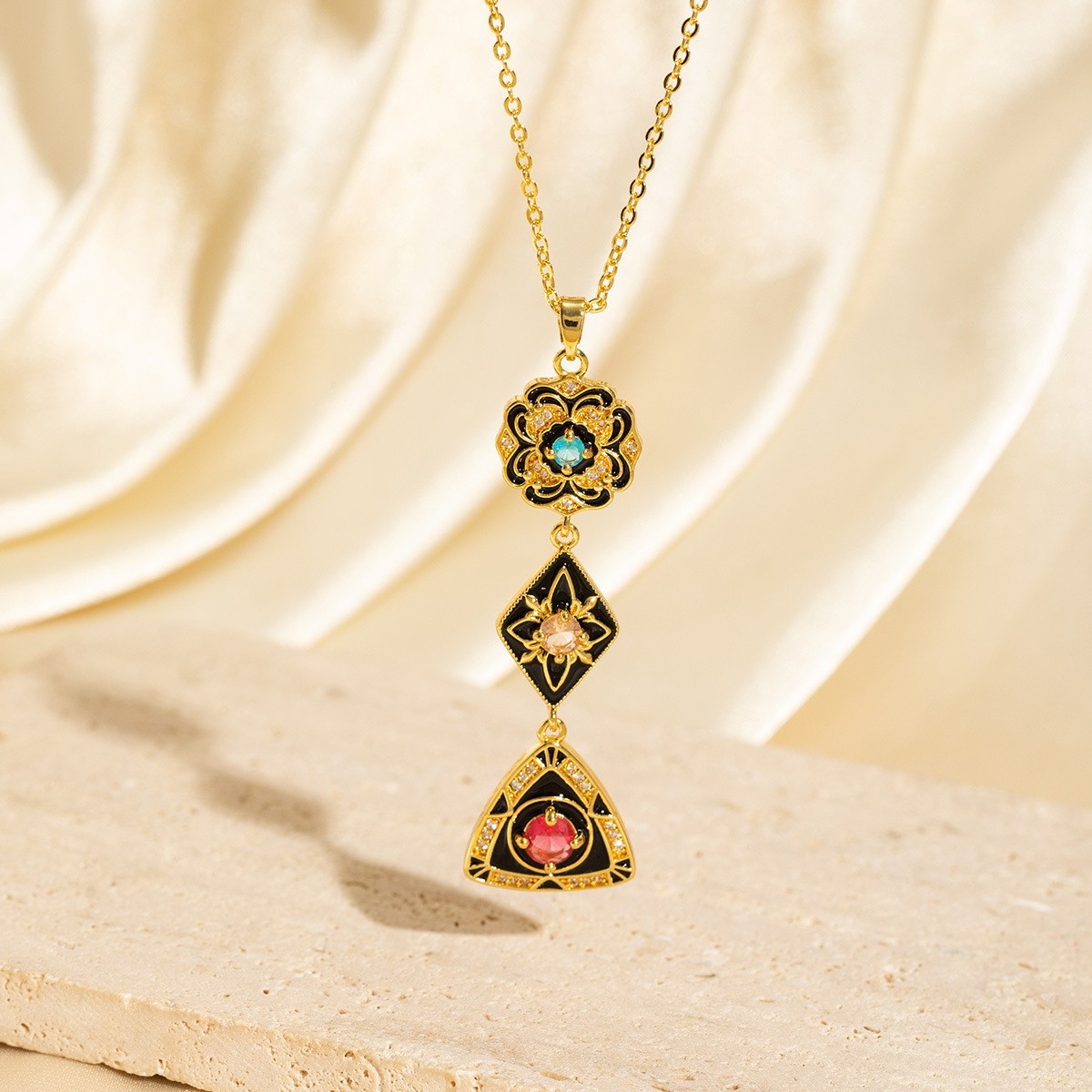 d9640f25-1ade-479a-94cb-5fc37ddb0408 Exquisite Long Necklace With Colorful Zirconia And Elegant Tassels - View 3