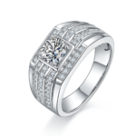 Men's 1-carat Luxury And Fashionable Light Luxury Jewelry Silver Ring Set With Top-quality Moissanite, S925 Silver-plated Pla