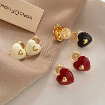 Vintage Red New Year Heart Silver Needle Earrings - View 1