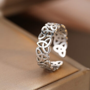 1 Piece Celtic Knot Stainless Steel Open Ring, Retro Hollow Woven Band, Trendy Personalized Jewelry, Perfect Gift Choice