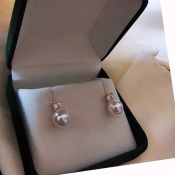 Womens Pearl Stud Earrings In Sterling Silver With Intense Brilliance - View 2