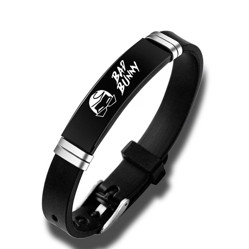 df1c2a1d-1d7e-47fb-b361-b143ced9672b Hip Hop Bad Bunny Stainless Steel Silicone Bracelet Bangle - View 4