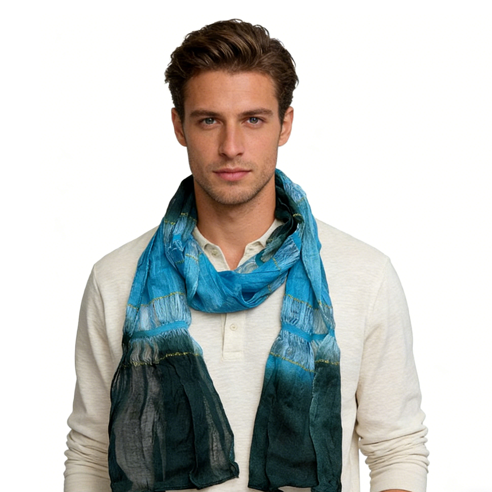 dfd155a4-a115-4770-bd5d-3a53b685b1ee Turquoise Metallic Scarf - Shimmer Skinny Scarf 66inchx9.4inch - View 4