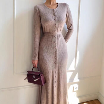 Casual Crew-neck Long-sleeve Sweater Loose-fitting Knit Bodycon Dress - Main product image