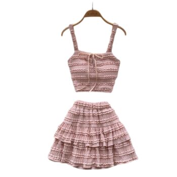 women dress Square-neck Slip Dress With A High Waist Pleated Ruffled Hem