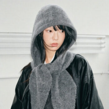 Big Head Knitted Shawl Scarf Integrated Wool Hat