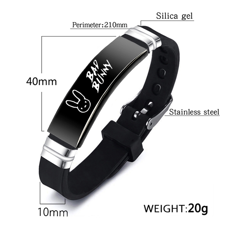 e2242efa-32a5-41f8-9ffc-5928e6242da3 Hip Hop Bad Bunny Stainless Steel Silicone Bracelet Bangle - View 2