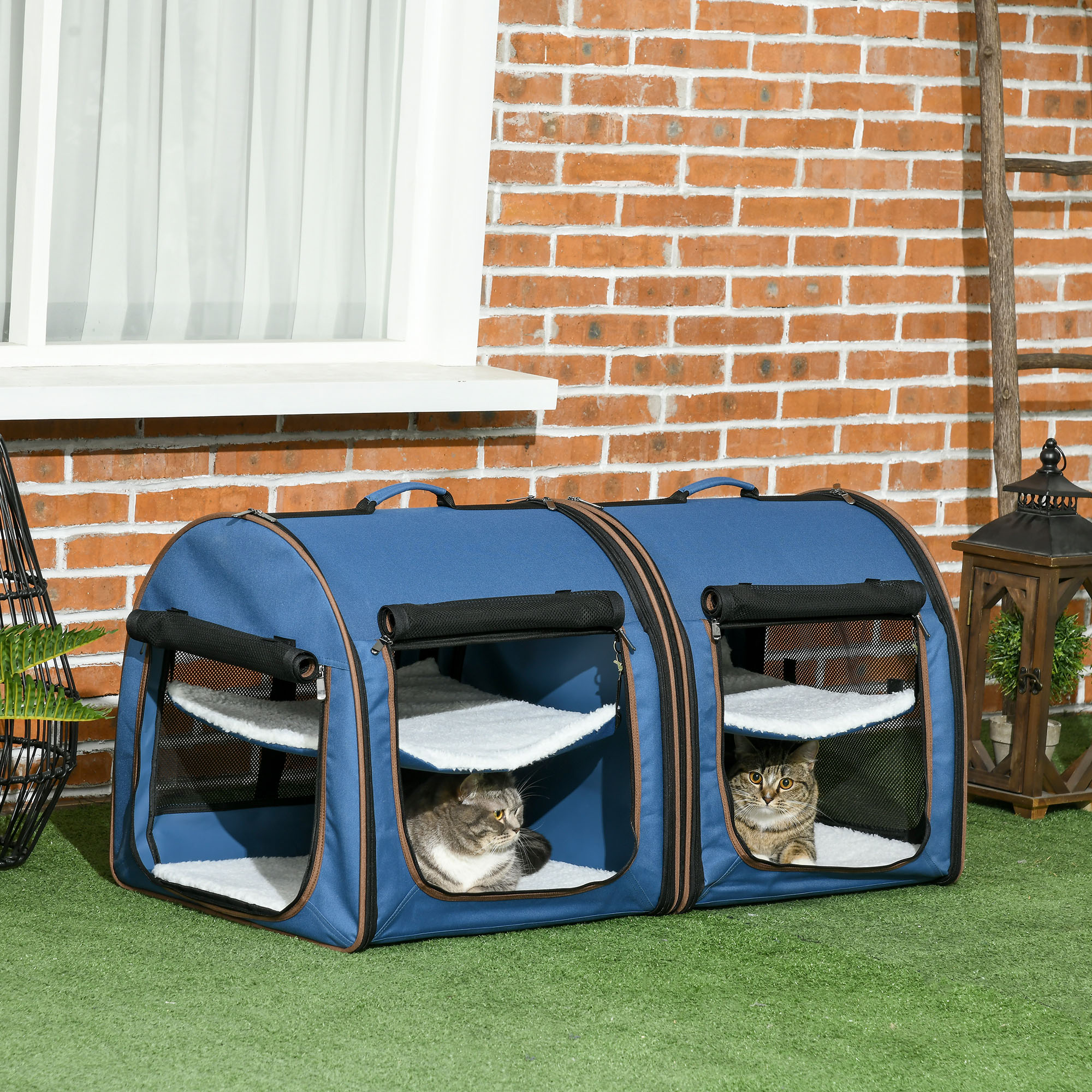 e24c3609-a4b0-4a75-91b5-41c0340818e3 39" Portable Soft-Sided Cat Carrier, Cat Kennel, Travel Dog Crate with Divider, Two Compartments, Soft Cushions & Storage Ba