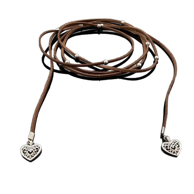 e263d384-2f84-4efd-840b-95cf0cf16b29 necklace Yabi Accessories Bohemian Heart-Shaped Long Leather Rope Wrap Necklace