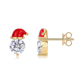 silver earrings Christmas Hat - Set With Top-quality Moissanite Luxury And Fashionable Light Luxury Jewelry, Silver Stud Earr