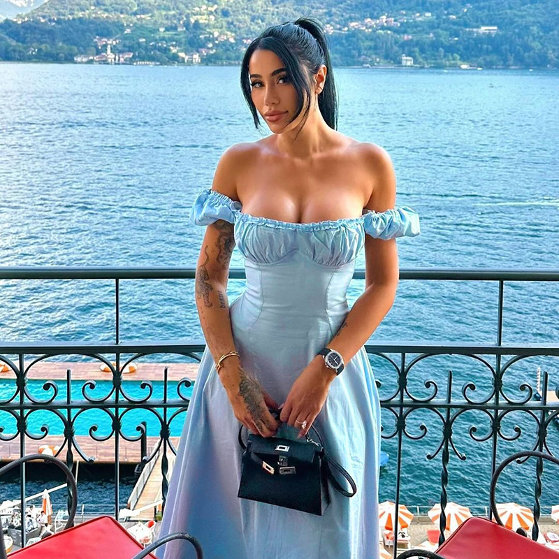 e2e2c13b-304b-4080-95e7-98fdfbfc679c.jpg French Bubble Sleeve Lace Hem A-line Dress - View 4