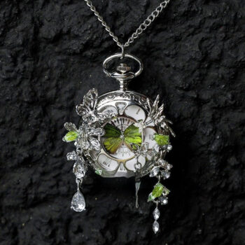 Couples Teal And Green Butterfly Animated Pocket Watch For Graduation Season - View 1