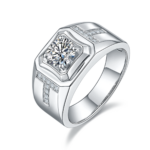 Men's 1-carat Luxury And Fashionable Light Luxury Jewelry Silver Ring Set With Top-quality Moissanite, S925 Silver-plated Pla