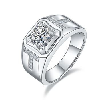 Men's 1-carat Luxury And Fashionable Light Luxury Jewelry Silver Ring Set With Top-quality Moissanite, S925 Silver-plated Pla