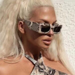 retro snake pattern Retro Snake-pattern Sunglasses Square-frame Wide-leg Shades