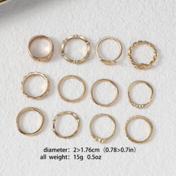 12-Piece Set Of Hollow Geometric Statement Rings - View 2