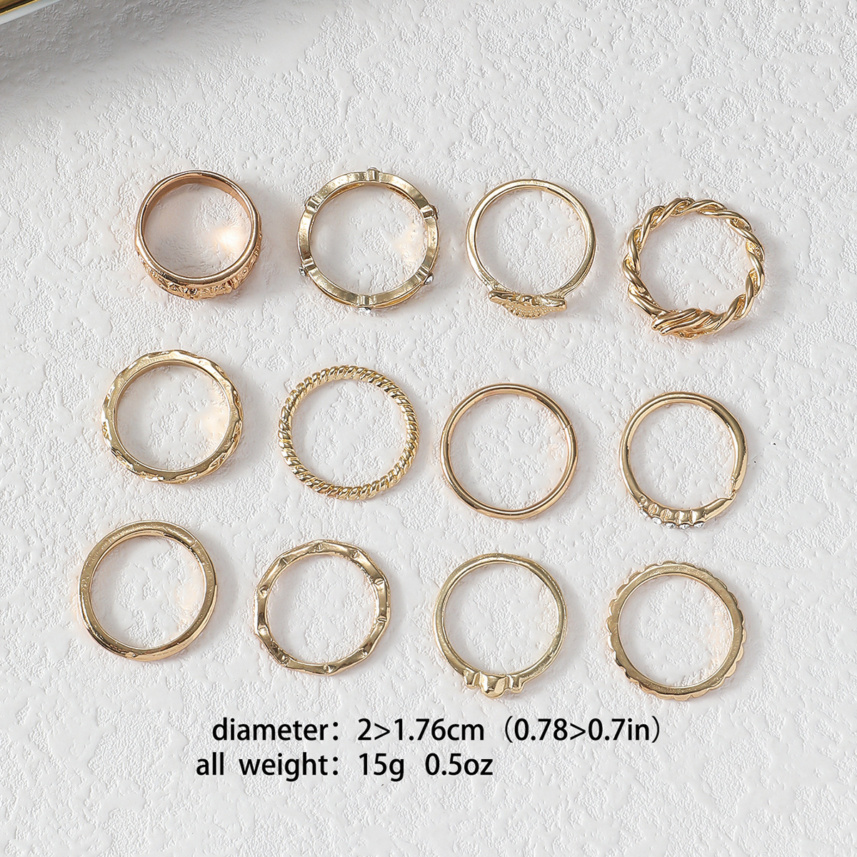 e4a6ba57-34b7-4808-b690-38196137bca2-1 12-Piece Set Of Hollow Geometric Statement Rings - View 2