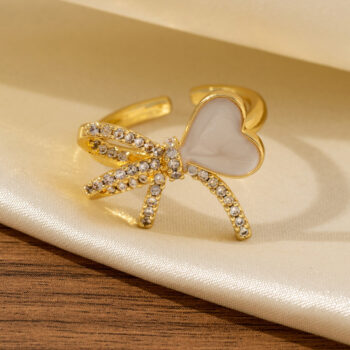 New Diamond-encrusted Bow And Heart Oil-drop Ring - View 2