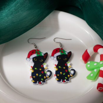 1 Pair Acrylic Christmas Earrings, Cute Cat Design, Unique Fashion Creative Statement Dangles - View 2