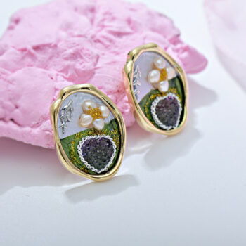 earrings Niche-design Purple Oil-paint Pearl Stud Earrings