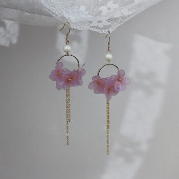 Heat-Shrinkable Sheet Lavender Hydrangea Petal Fairy Earrings - View 1