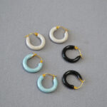 Retro Colorful Handcrafted Pearly Enamel Minimalist Chic Round Hoop Earrings - View 1