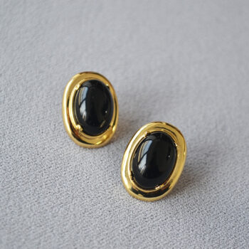 Luxury Gold-plated Oval Black Onyx Inlaid Earrings - View 1