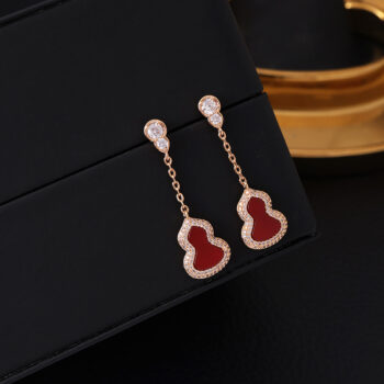 Zircon Gourd White Fritillaria Red Agate Earrings - View 1