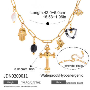 gold necklace Retro 18K Gold Stainless Steel Jewelry Freshwater Pearl Necklace