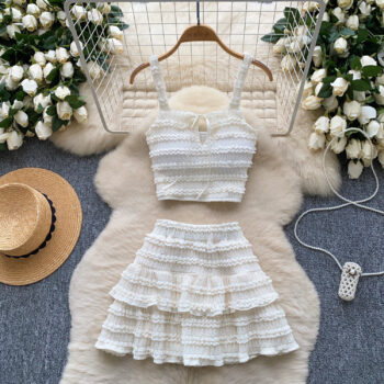 Square-neck Slip Dress With A High Waist Pleated Ruffled Hem