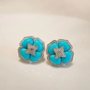 Turquoise-look Stud Earrings Made Of Copper - View 2