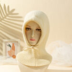 Women's Solid Color Drawstring Strap Scarf Integrated Simple Thermal Knitting Beanie Hat - View 1