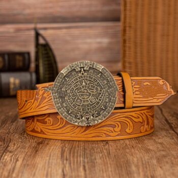 Aztec Sun Calendar Stone Buckle Retro PU Leather Belt - View 2