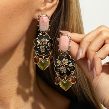 French Retro Hollow Floral Dial Fashionable Geometric Diamond-Encrusted Long Tassel Earrings - View 2