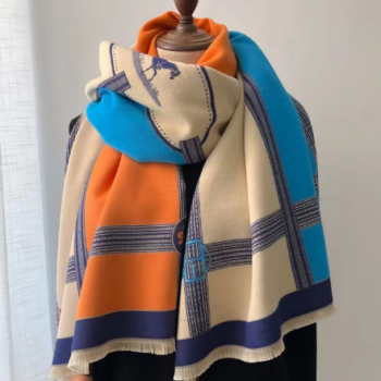 Winter Scarf Cashmere Shawl Women Color Blocked Horse Pattern Reversible Scarf With Tassel Pashmina Shawls And Wraps - View 1