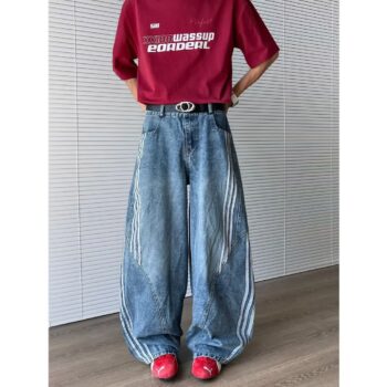 Spring American-style Vintage Washed Deconstructed Bootcut Jeans - View 2