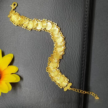 24K Gold Plated Single Row Coin Copper Bracelet - View 1