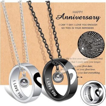 Couple Necklace Rose Gold Heart Language Projection - View 1