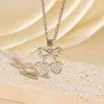 diamond necklace Diamond-studded Red Cherry Oil-drop Necklace