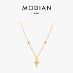 diamond necklace Dopamine Color Matching Rainbow Beanie Mini Cross Diamond-studded Necklace Female