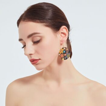 1 Pair Of European And American Style Drop Earrings, New Fashion Exaggerated Floral Design, Trendy Oversized Computer Chip En
