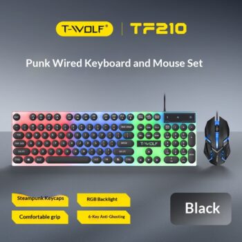 Retro Wired Glowing Mechanical-feel Keyboard And Mouse Gaming Set - Okita Shop