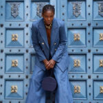 Womens Solid-Color Metal-Button Fashion Suit Pants