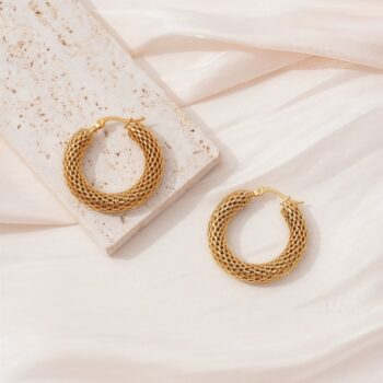 New Hollow Stainless Steel Earrings With A Lychee Grain Pattern - View 2