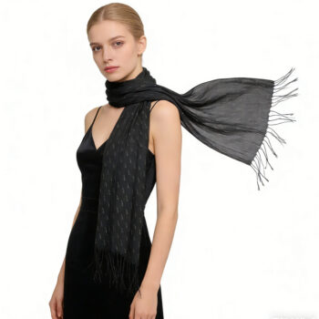 2pcs Elegant Abstract Evening Scarf,Black Printed Scarf,Versatile Everyday Scarf ,Pairs With All Casual Outfits,Office Appro